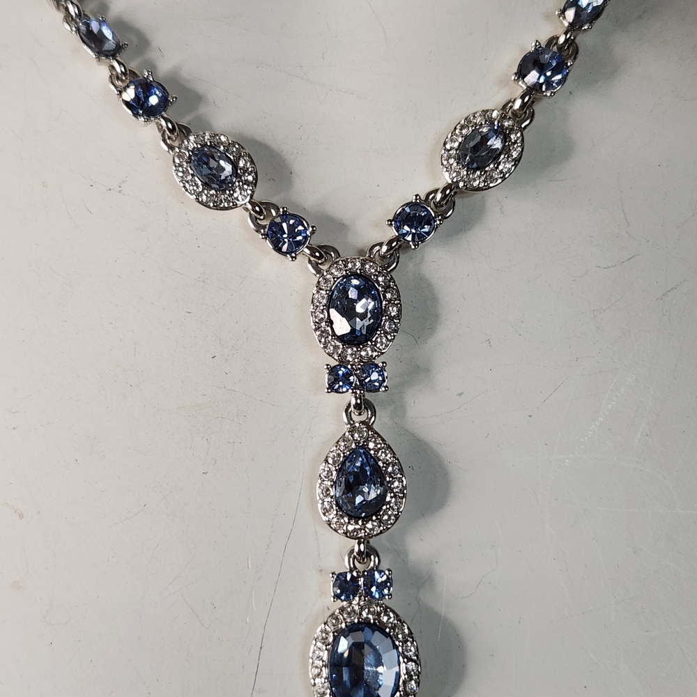 Givenchy | Blue Topaz & White Topaz | White Goldplate | Necklace (Adj 18-32") 🔥